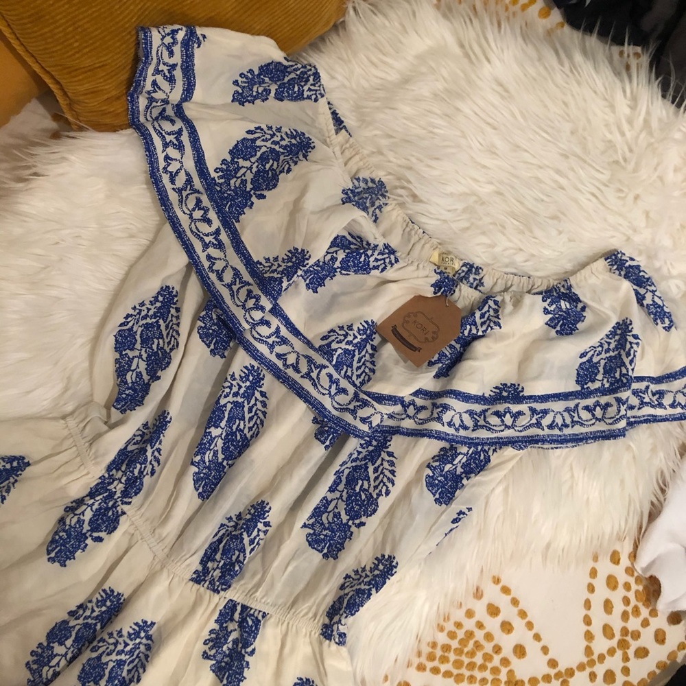 Blue White Off Shoulder Jumpsuit